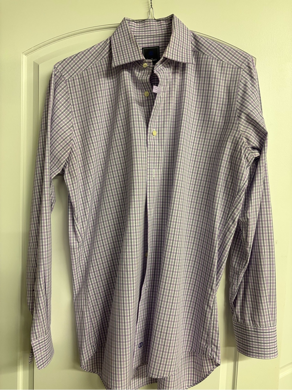 David Donahue Lavender and White Check Dress Shirt 15.5 x 34/35 TRIM FIT